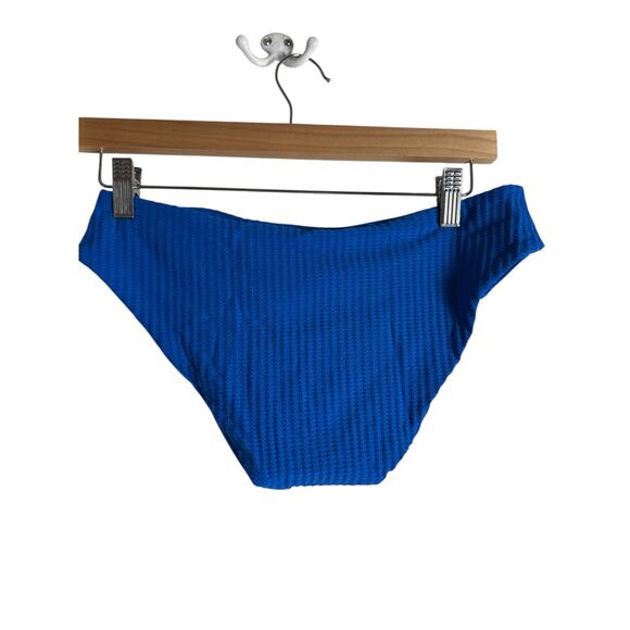 BECCA Blue Gracie O-Ring Sides Ribbed Hipster Bikini Swimsuit Bottoms Size Large - Picture 10 of 10